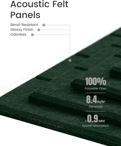 Bumusty Large Cork Board Alternative-47 x35 Felt Bulletin Board Tiles, with 30 Pushpins, 70 Adhesive Tabs, 12-Pack Slat Wall Paneling, Cork Boards for Office Push Pin Board Felt Board-Aurora Green