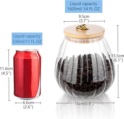 FANTESTICRYAN Glass Coffee Nuts Canister Airtight Storage Jar Petal Decorative Container with Bamboo Lid Metal Handle Easy to Grasp 1600ml, 54 FL OZ (Large Oval)