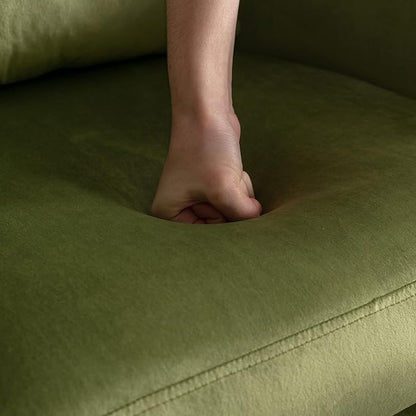 Velvet Accent Chair Set of 2 Comfy Living Room Chair Slipper Chair Mid Century Single Sofa Arm Chair with Golden Legs and Pillow for Bedroom/Guest Room, Olive Green