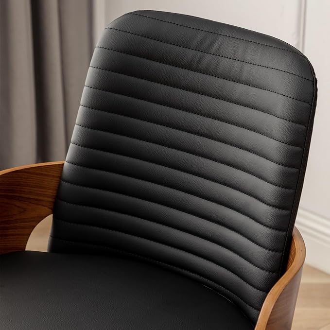 Dining Room Chairs,Mid Century Modern Kitchen Chairs,Upholstered Faux Leather Chairs,Metal Legs Wooden Desk Chairs,Armless and No Wheels for Kitchen Dining Living Room,Black,1PCS