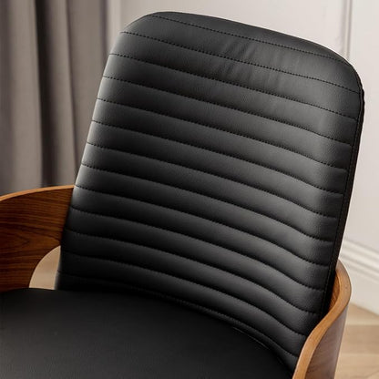 Dining Room Chairs Set of 4,Mid Century Modern Kitchen Chairs,Upholstered Faux Leather Chairs,Metal Legs Wooden Desk Chairs,Armless and No Wheels for Kitchen Dining Living Room,Black