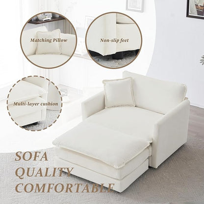 SoarFlash Chenille Sectional Sofa, Comfy Modular Single Sofa with Ottoman, Modern Recliner Deep Seat Sofa Set for Living Room,White