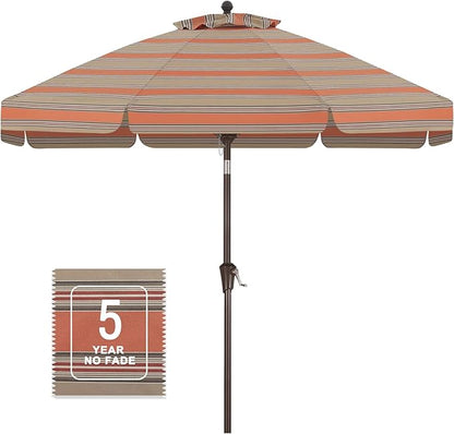 MASTERCANOPY 9ft Olefin Valance Patio Umbrella with Tilt Crank, 5-Year-Non-Fading Canopy & 8 Fiberglass Ribs for Deck, Patio, and Garden, Coffee & Orange Multi-Stripes