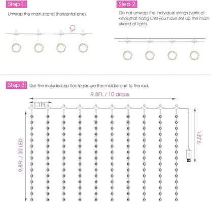 Minetom Curtain Lights, 300 LED Dimmable Fairy Lights with Remote and Timer, 8 Modes, USB Powered String Lights for Room Wall Party Xmas Indoor Decor, Pink