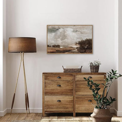 KBKBART Framed Canvas Wall Art, Vintage Wall Art European Landscape Oil Painting, Rustic Farmhouse Decor Country Landscape Print, Vintage Art Pictures for Bathroom Wall Decor Bedroom Living Room