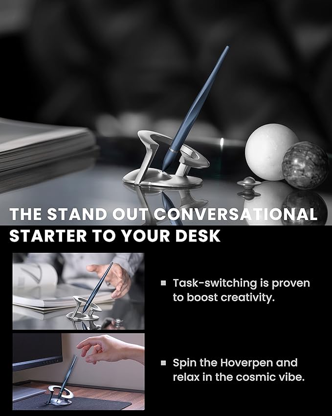 novium Hoverpen Interstellar - Futuristic Luxury Pen Made With Aerospace Alloys, Unique Aesthetic, Free Spinning Executive Pen, Gifts for Men & Women (Neptune Blue)