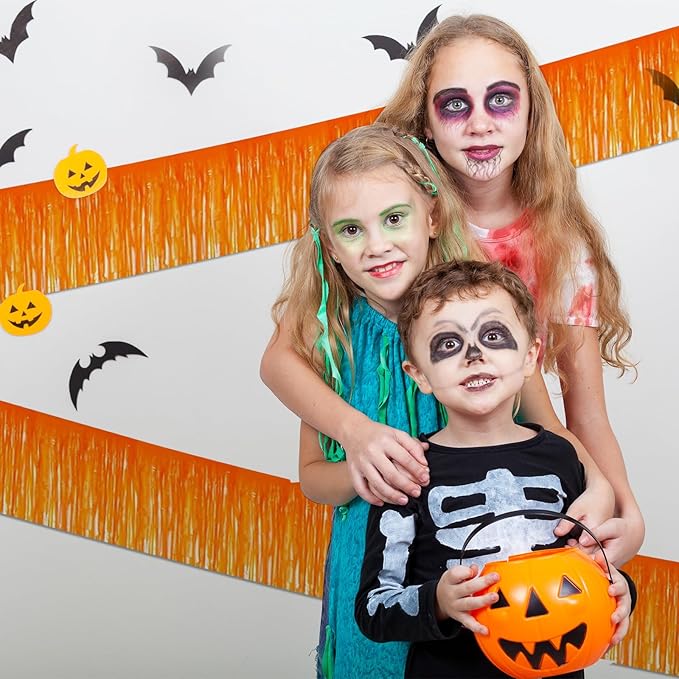 12 Pack 10 Feet Metallic Foil Fringe Garland Tinsel Streamers Banner, Macaron Orange Wall Hanging Tinsel Fringe Banners for Parade Floats, Wedding, Birthday, Christmas, New Year Party Decorations