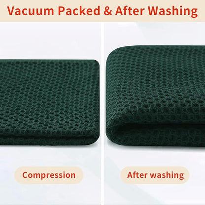 Homaxy 100% Cotton Kitchen Towels and Dishcloths Set, 12 x 12 Inches and 13 x 28 Inches, Set of 16 Bulk Kitchen Towels Set, Ultra Soft Absorbent Dish Cloths for Washing Dishes, Blackish Green