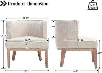 Comfy Barrel Chair Mid Century Modern Accent Chair with Solid Wood Leg Upholstered Reading Arm Chair Linen Fabric Waiting Room Round Side Chairs for Small Spaces Living Room Bedroom Office, Beige