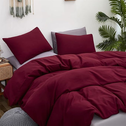 CLOTHKNOW Burgundy King Size Comforer Sets Wine Red Bedding Comforer Sets Dark Red Comforter King Soft All Season Bedding Sets with 2 x Pillowcases