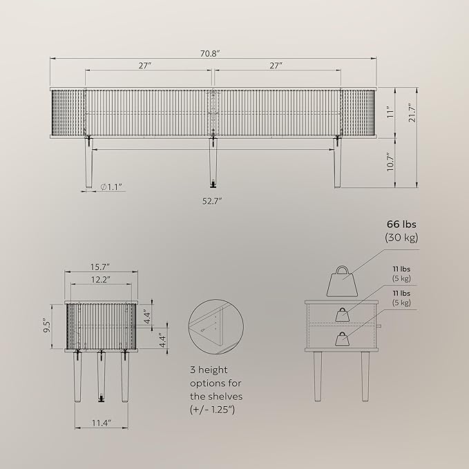 WERMO 71’’ Black TV Stand with Storage and Shelves for 65-75 Inch TVs. Black Entertainment Center with Doors for Living Room and Bedroom, Mid Century Modern Console Table, Media Cabinet (Black Oak)