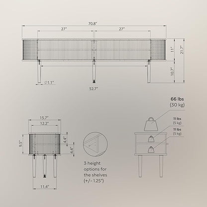 WERMO 71’’ Black TV Stand with Storage and Shelves for 65-75 Inch TVs. Black Entertainment Center with Doors for Living Room and Bedroom, Mid Century Modern Console Table, Media Cabinet (Black Oak)
