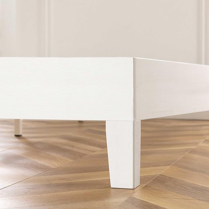 Mellow Naturalista Grand 12 Inch Solid Wood Platform Bed with Wooden Slats, Easy Assembly, Queen, White