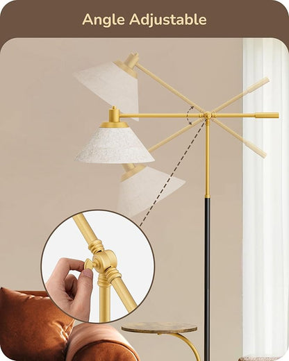 EDISHINE 68" Arc Floor Lamp with Table, Vintage Standing Lamp for Living Room, Height Adjustable, 5 Color Temperatures LED Bulb Included, Beige Shade, for Bedroom Office, Wood Grain