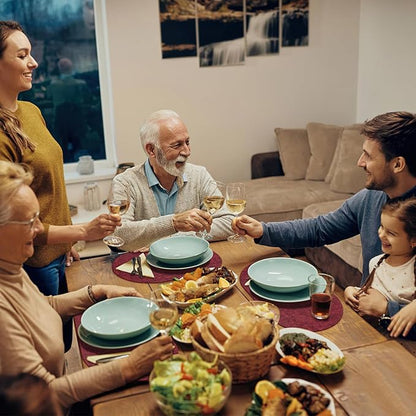 Placemats for Dining Table Set of 4 Non-Slip, Heat Resistant Oval Leather Placemat Double Layer, Waterproof Table Mats Easy to Clean for Kitchen Dining Room Coffee Office Table, Wine Red