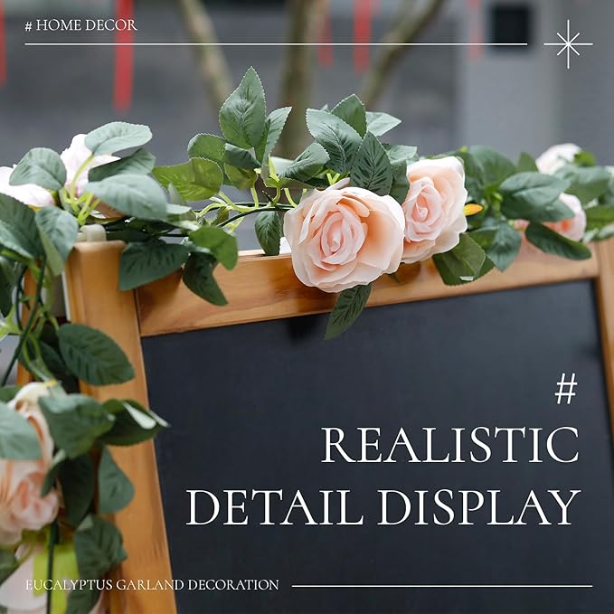 Der Rose 2 Pcs 13Ft Artificial Eucalyptus Flower Garland with Fake Silk Rose Flower Vine Rose Leaves Greenery Garland for Wedding Arch Table Wall Backdrop Party Room Decor (Pink)