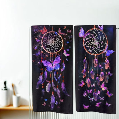 Butterfly Kitchen Towels Set of 2 Fantasy Dreamcatcher Purple Dish Towels Tabletop Decor Butterfly