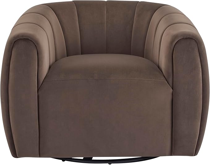 Christopher Knight Home Monroe Velvet Swivel Club Chair, Armchair with 360-Degree Rotation, Upholstered Barrel Swivel Sofa Chair for Living Room, Tufted Back, Thick Cushion, Iron Base, Dark Brown
