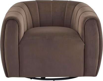 Christopher Knight Home Monroe Velvet Swivel Club Chair, Armchair with 360-Degree Rotation, Upholstered Barrel Swivel Sofa Chair for Living Room, Tufted Back, Thick Cushion, Iron Base, Dark Brown
