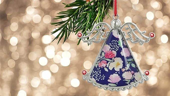 XUTAI Angel Christmas Tree Ornaments Christmas Ornament Gorgeous Watercolor Pink Flowers Glass Christmas Hanging Angel Glass Pendant for Holiday Decoration