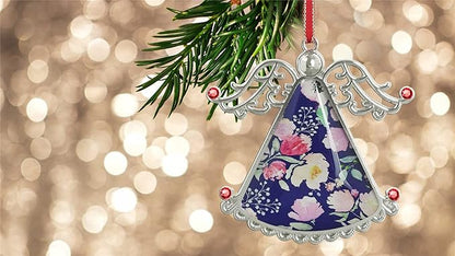 XUTAI Angel Christmas Tree Ornaments Christmas Ornament Gorgeous Watercolor Pink Flowers Glass Christmas Hanging Angel Glass Pendant for Holiday Decoration