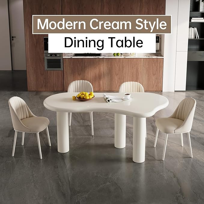 62.2" Dining Table Set for 6, Irregular Dining Table with 6 Chairs, Modern Cream Style Dining Table Set for Kitchen, Dining Room