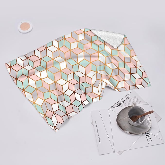 Pink Green Geometric Kitchen Towels Set of 2 Abstract Modern Absorbent Hand Tea Towels Farmhouse Holiday Home