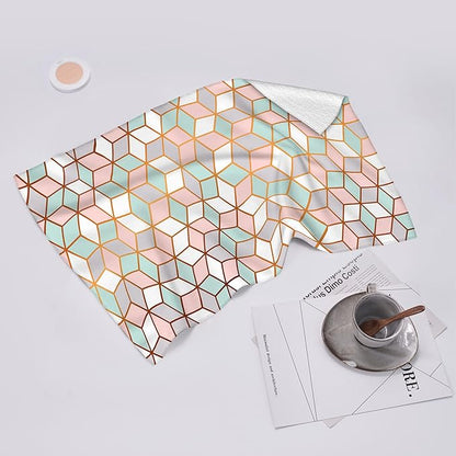Pink Green Geometric Kitchen Towels Set of 2 Abstract Modern Absorbent Hand Tea Towels Farmhouse Holiday Home