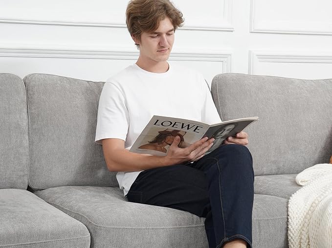 Ease MOOSEGrey Sectional Modular Sofa, Oversized U Shape Sectional Couch Wide Deep seat Sectional Sofa,FSC Certified Comfortable Chenille White Modular Sofa，Detachable and Washable