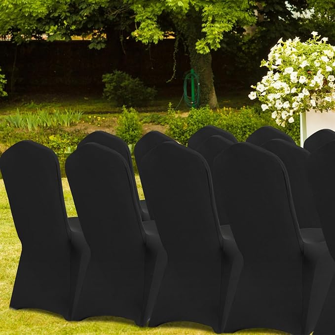 VEVOR 50 Pcs Flat-Front Chair Covers Polyester Spandex Stretch Slipcovers for Wedding Party Dining Banquet, Black