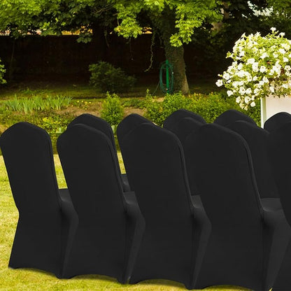 VEVOR 30 Pcs Flat-Front Chair Covers Polyester Spandex Chair Cover Stretch Slipcovers, Wedding, Holiday, Banquet, Party, Celebration, Dining, Black