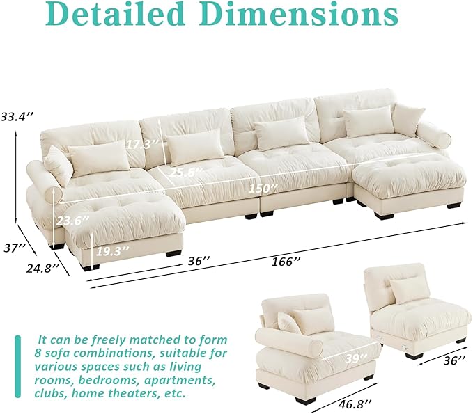 SoarFlash Sectional Sofa Couch, U Shaped Modern Modular Sofa with Solid Wood Legs, Couches Sofas for Living Room Apartment, Comfortable Couches, Beige
