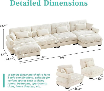 SoarFlash Sectional Sofa Couch, U Shaped Modern Modular Sofa with Solid Wood Legs, Couches Sofas for Living Room Apartment, Comfortable Couches, Beige