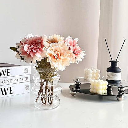 BLOFLO Transparent Glass Hydroponic Flower Vase, 7-Inch Clear Glass Vase, Four-Layer Geometric Glass Vase for Home Décor, Modern Bubble Glass Vase for Home Office Wedding Table Decoration (Clear)