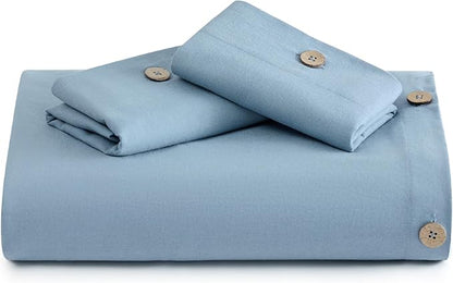 Bedsure Linen Duvet Cover Queen - Linen Cotton Blend Bedding Set, Soft & Cozy, 3 Pieces, 1 Duvet Cover 90x90 Inches and 2 Pillowcases, Grey Blue Color Cooling Bedding, Comforter Sold Separately