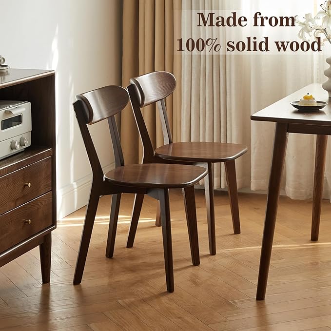 Oak Dining Chairs, Kitchen Chairs, 100% Solid Wood Modern Dinner Chair with Curved Backrest, Dining Room Chair for Kitchen, Living Room, Study (4PK, Walnut)