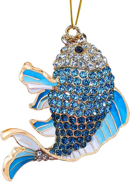 Fish Ornament, Fishing Ornaments for Christmas Tree - Christmas Ornaments for Men, Kids - Unique Beautiful Goldfish with Rhinestone, Gifts for Fisherman