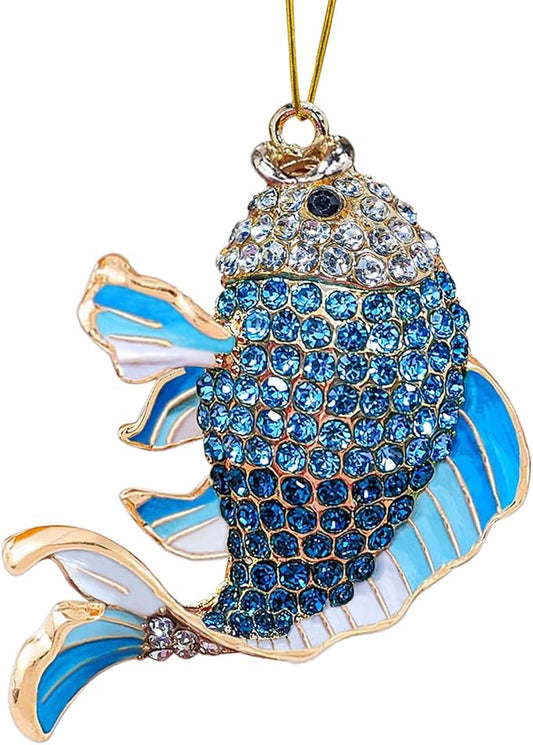 Fish Ornament, Fishing Ornaments for Christmas Tree - Christmas Ornaments for Men, Kids - Unique Beautiful Goldfish with Rhinestone, Gifts for Fisherman