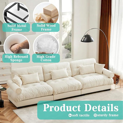 SoarFlash 130” Sectional Sofa 3 Seat Couch, L Shaped Modern Sofa with Solid Wood Legs, Couches Sofas for Living Room Apartment, Comfortable Small Couches for Small Spaces, Beige