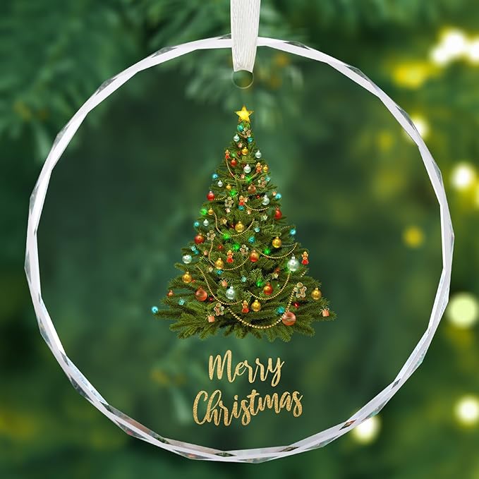 Christmas Ornaments, Christmas Tree Ornaments, Elegant Glass Christmas Tree Ornament - Merry Christmas Round Holiday Decoration - 2025 Christmas Tree