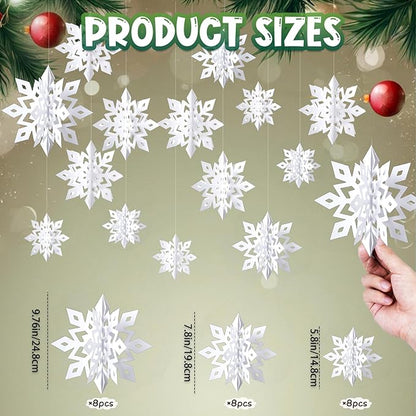 OuMuaMua Winter Christmas Snowflake Decorations Indoor, 24PCS 3D White Snowflakes Hanging Ornaments for Home Xmas Christmas Holiday Winter Wonderland New Year Party Decorations