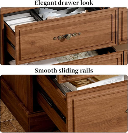 Mid Century Modern 6 Drawers Dresser for Bedroom 47" Wide Wood Rustic Chest of Drawers, Brownish