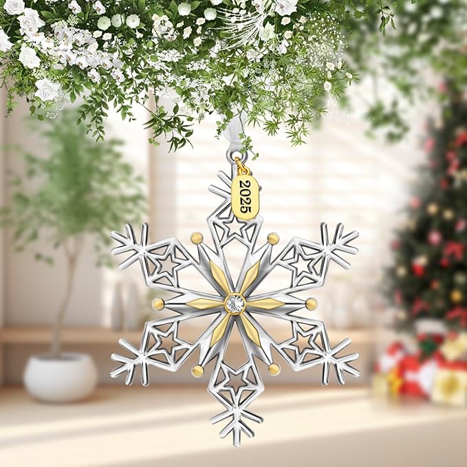 Christmas Tree Ornaments – 2025 Snowflake Hanging Pendant of Car Charm Holiday Decorative Keepsake Gift Home Decor (3 Pieces (2025))
