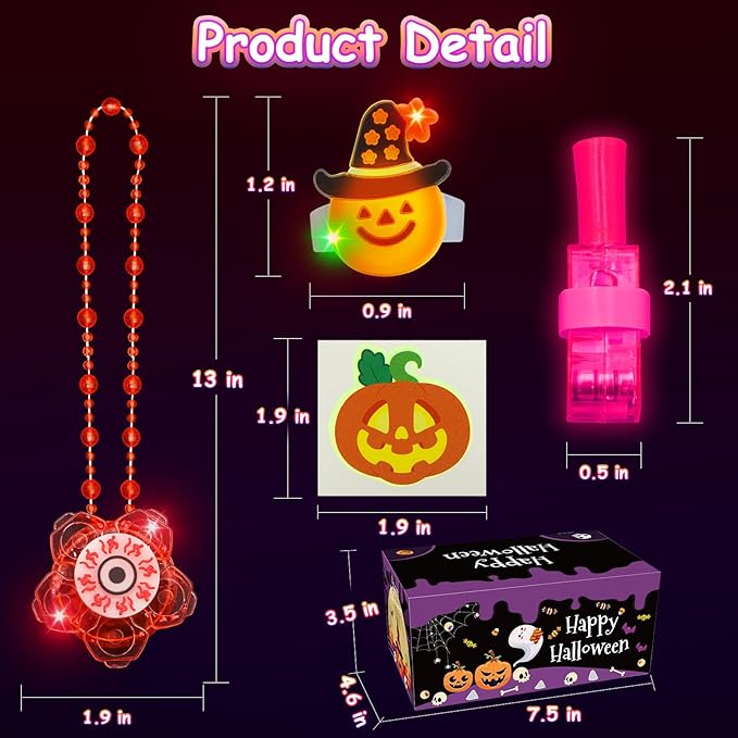 Halloween Party Favors for Kids, 100 Pack Glow in the Dark Toys Rotating Light Up Necklaces LED Flash Rings Halloween Toys Bulk for Halloween Party Classroom Prizes Goodie Bags Trick or Treats Gifts