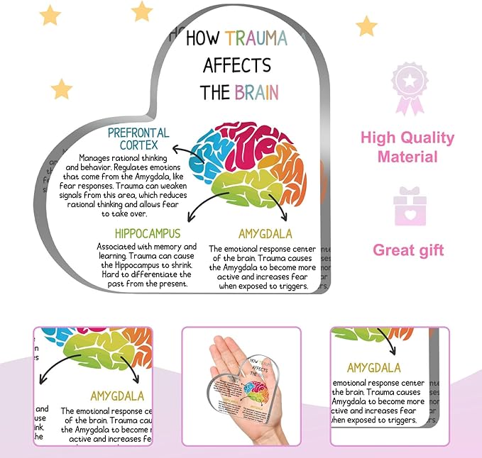 Mental Health Desk Decor, Positive Affirmations How Trauma Affects the Brain Acrylic Heart Gifts Decorations for Social Worker Therapy School Counseling Desktop Art Decoration