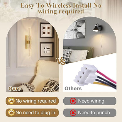 camuucci Battery Operated Gold Wall Sconces Set of 2 Rechargeable Battery Powered Wall Light with 12000mAh Not Hardwired Dimmable Wall Lamp Fixtures for Bedroom Living Room 20.9 Inches
