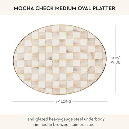 MACKENZIE-CHILDS Enamel Oval Platter, Serving Plate for Entertaining, Medium, Brown-and-White Mocha Check