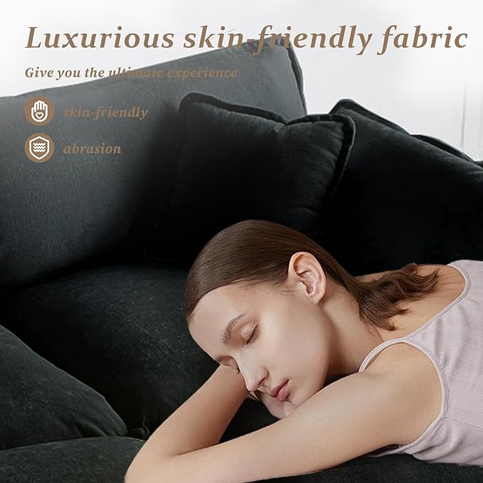 SoarFlash Chenille Sectional Sofa, Comfy Modular Coush Sofa with Ottoman, Modern 2 Seat Recliner Deep Seat Sofa Set for Living Room,Black