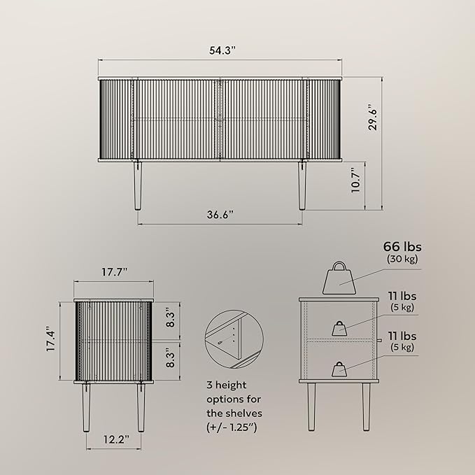 WERMO 55'' Black Sideboard Cabinet with Doors and Shelves - Black Cabinet for Living Room, Bedroom, Entryway and Office Credenza. Kitchen Buffet, Modern Media Console Table with Storage (Black Oak)