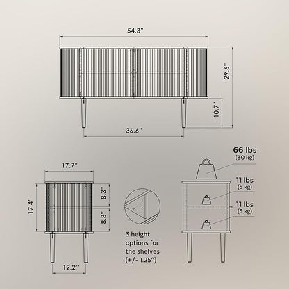 WERMO 55'' Black Sideboard Cabinet with Doors and Shelves - Black Cabinet for Living Room, Bedroom, Entryway and Office Credenza. Kitchen Buffet, Modern Media Console Table with Storage (Black Oak)